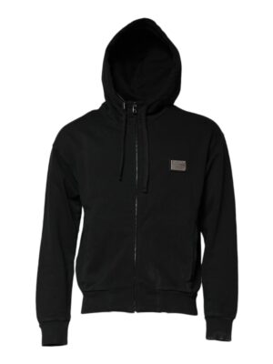 Dolce & Gabbana Black Logo Full Zip Hooded Men Sweatshirt Sweater
