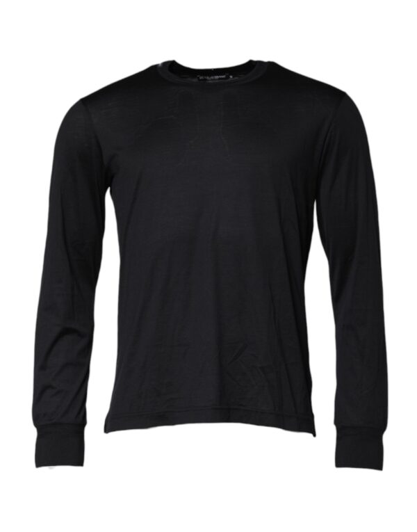 Dolce & Gabbana Dark Blue Silk Crew Neck Men Pullover Sweater - Image 2