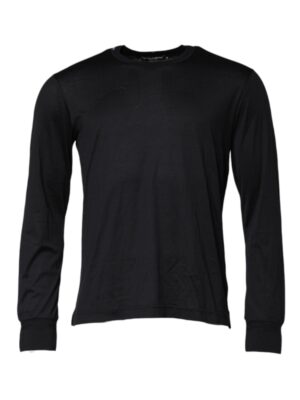 Dolce & Gabbana Dark Blue Silk Crew Neck Men Pullover Sweater