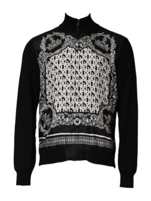 Dolce & Gabbana Black White Bandana Print Full Zip Sweater