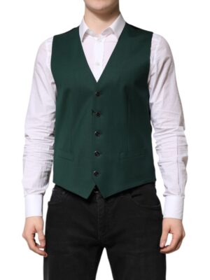 Dolce & Gabbana Green Wool Dress Formal Men Waistcoat Vest