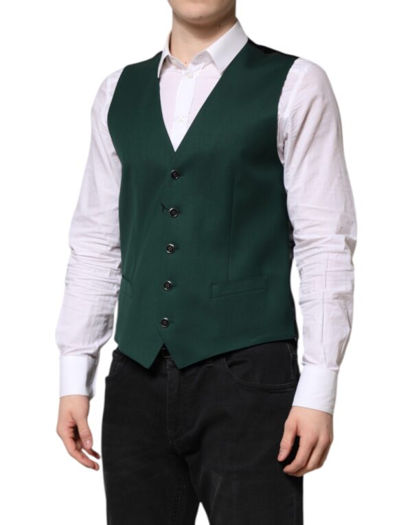 Dolce & Gabbana Green Wool Dress Formal Men Waistcoat Vest - Image 3
