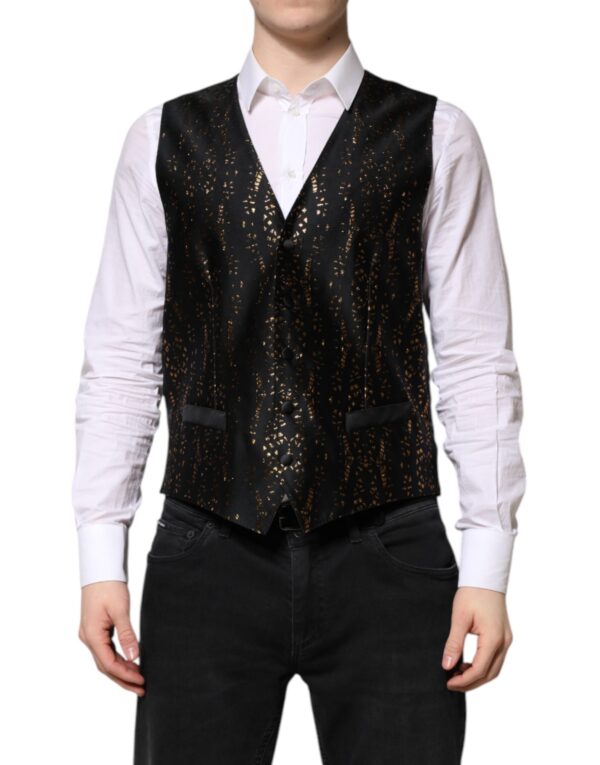 Dolce & Gabbana Black Lurex Dress Formal Men Waistcoat Vest - Image 2