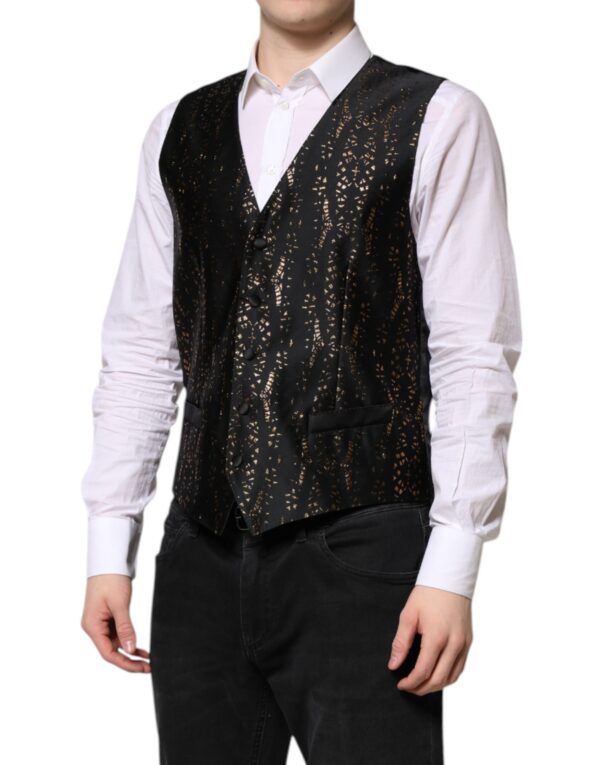 Dolce & Gabbana Black Lurex Dress Formal Men Waistcoat Vest - Image 3