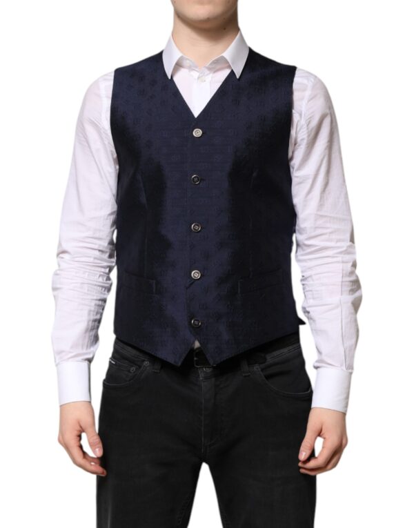 Dolce & Gabbana Dark Blue Logo Wool Formal Men Waistcoat Vest - Image 2