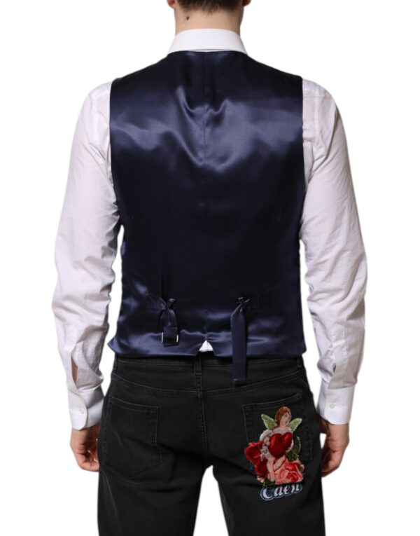 Dolce & Gabbana Dark Blue Logo Wool Formal Men Waistcoat Vest - Image 4