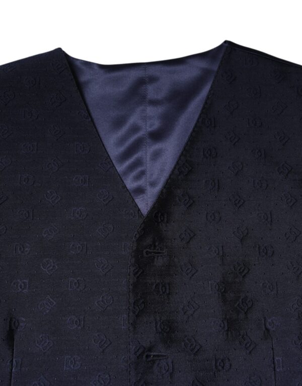 Dolce & Gabbana Dark Blue Logo Wool Formal Men Waistcoat Vest - Image 5