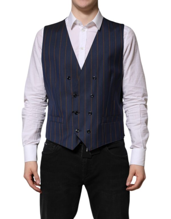 Dolce & Gabbana Blue Stripes Wool Formal Men Waistcoat Vest - Image 2