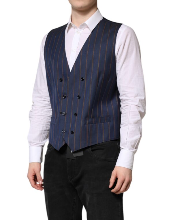 Dolce & Gabbana Blue Stripes Wool Formal Men Waistcoat Vest - Image 3