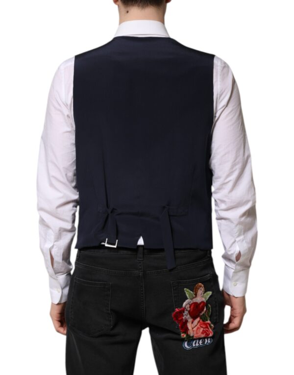 Dolce & Gabbana Blue Stripes Wool Formal Men Waistcoat Vest - Image 4