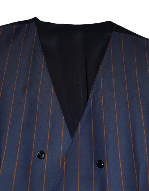 Dolce & Gabbana Blue Stripes Wool Formal Men Waistcoat Vest - Image 5