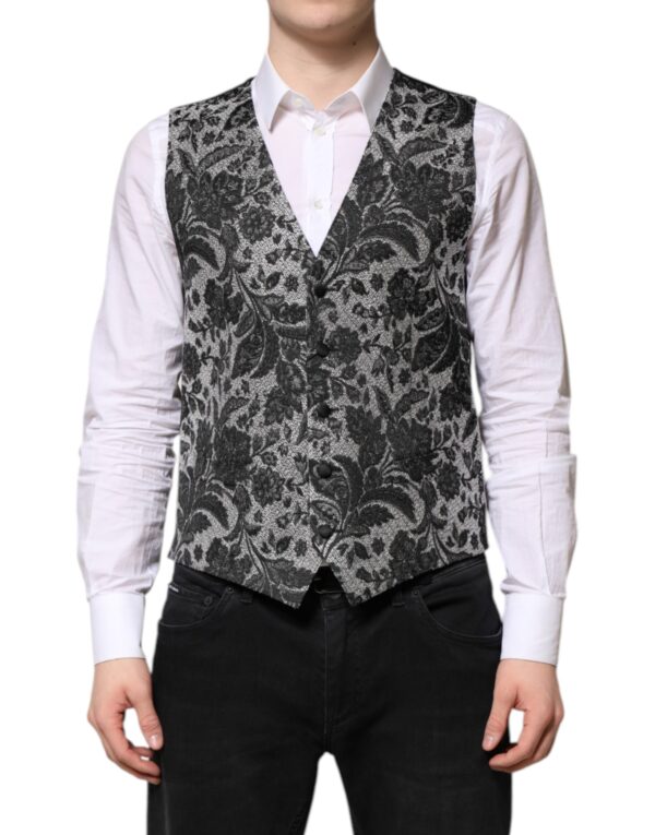 Dolce & Gabbana Black Gray Brocade Formal Men Waistcoat Vest - Image 2