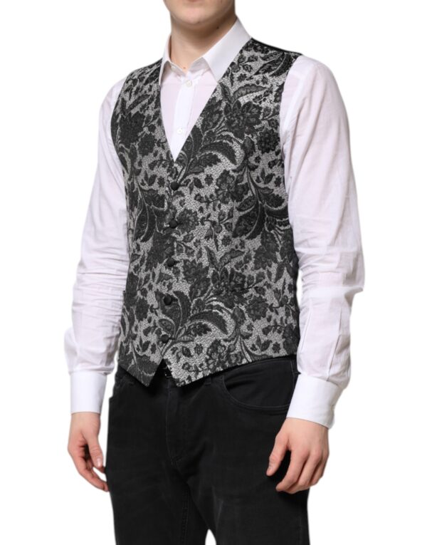 Dolce & Gabbana Black Gray Brocade Formal Men Waistcoat Vest - Image 3