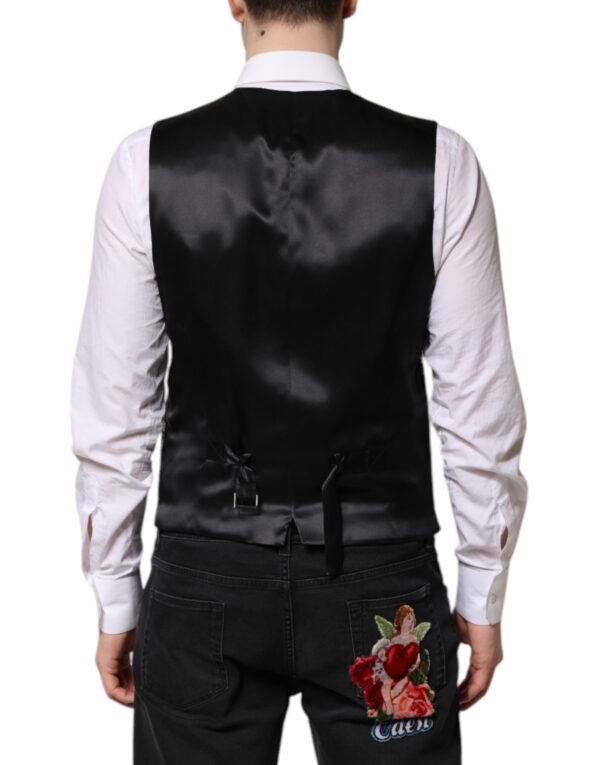 Dolce & Gabbana Black Gray Brocade Formal Men Waistcoat Vest - Image 4