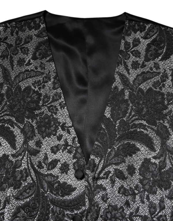 Dolce & Gabbana Black Gray Brocade Formal Men Waistcoat Vest - Image 5