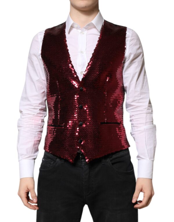 Dolce & Gabbana Red Sequined Dress Formal Men Waistcoat Vest - Image 2