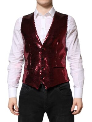 Dolce & Gabbana Red Sequined Dress Formal Men Waistcoat Vest