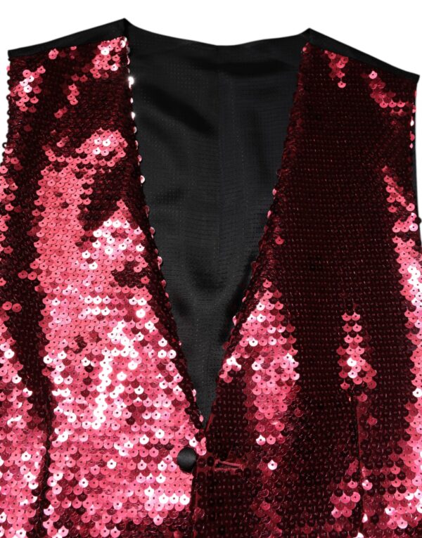 Dolce & Gabbana Red Sequined Dress Formal Men Waistcoat Vest - Image 5