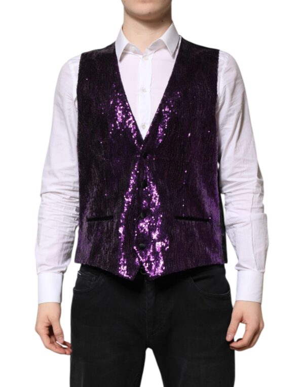 Dolce & Gabbana Purple Sequined Dress Formal Waistcoat Vest - Image 2
