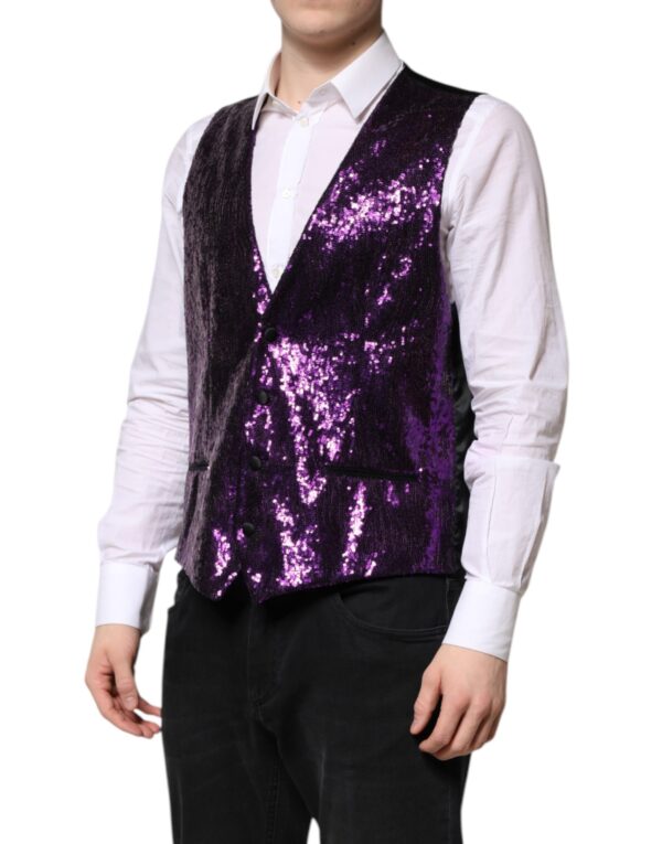 Dolce & Gabbana Purple Sequined Dress Formal Waistcoat Vest - Image 3