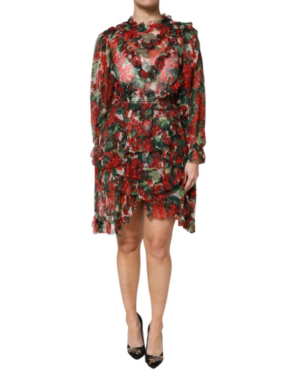 Dolce & Gabbana Multicolor Ruffle Floral Long Sleeves Dress - Image 2