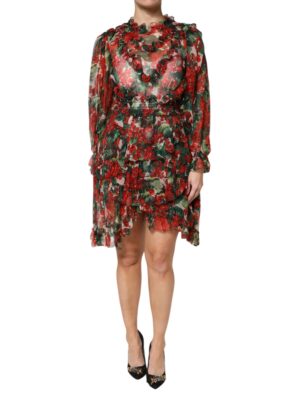 Dolce & Gabbana Multicolor Ruffle Floral Long Sleeves Dress