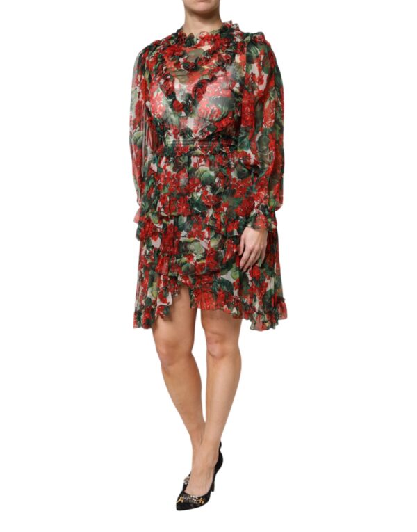 Dolce & Gabbana Multicolor Ruffle Floral Long Sleeves Dress - Image 3