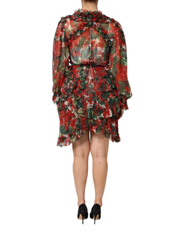 Dolce & Gabbana Multicolor Ruffle Floral Long Sleeves Dress - Image 4