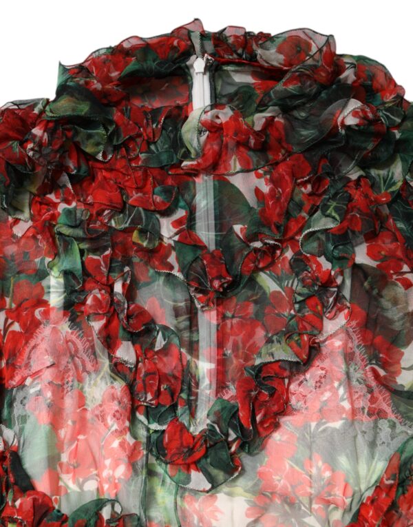 Dolce & Gabbana Multicolor Ruffle Floral Long Sleeves Dress - Image 8