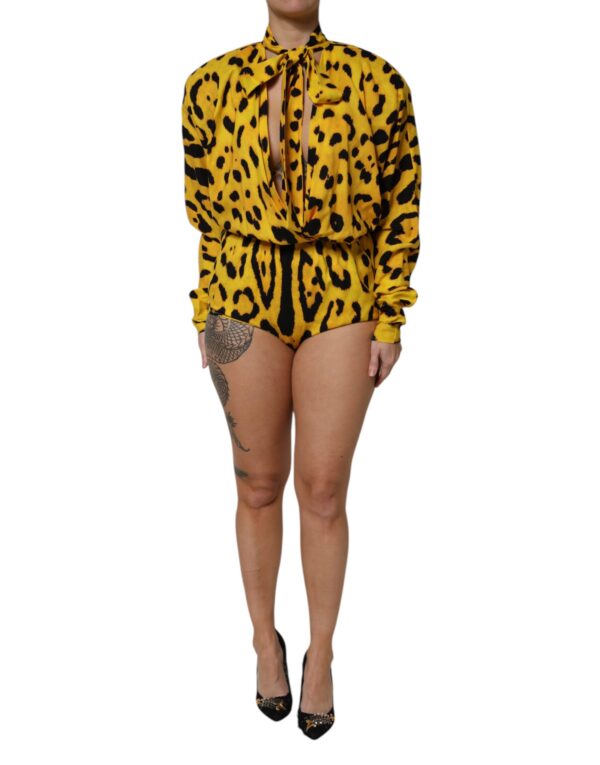 Dolce & Gabbana Yellow Leopard Long Sleeves Jumpsuit Dress - Image 2