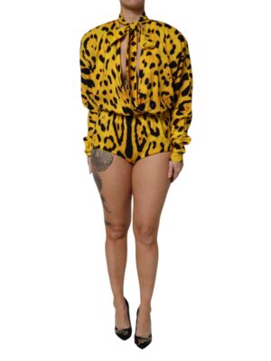Dolce & Gabbana Yellow Leopard Long Sleeves Jumpsuit Dress