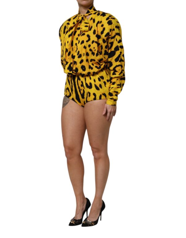 Dolce & Gabbana Yellow Leopard Long Sleeves Jumpsuit Dress - Image 3
