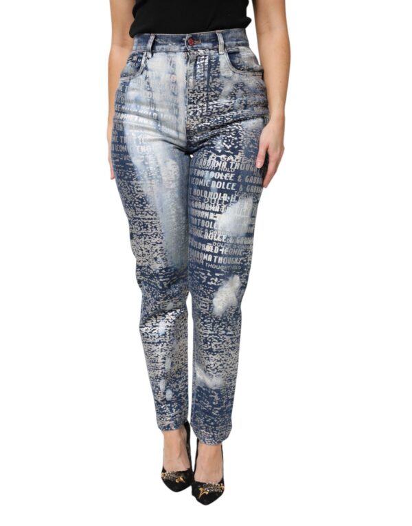 Dolce & Gabbana Blue Washed Print High Waist Denim Jeans - Image 2