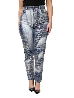 Dolce & Gabbana Blue Washed Print High Waist Denim Jeans