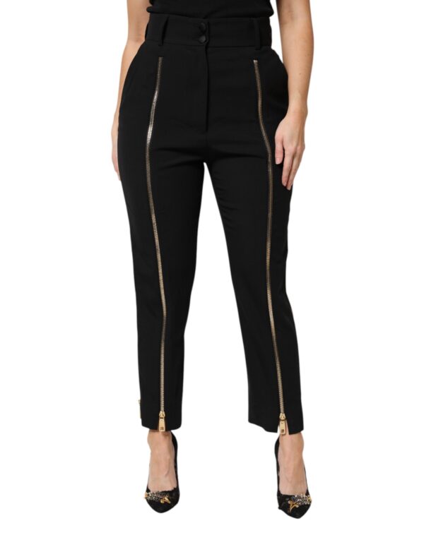 Dolce & Gabbana Black Wool High Waist Zipper Tapered Pants - Image 2
