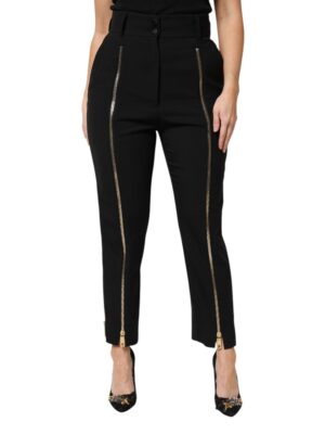 Dolce & Gabbana Black Wool High Waist Zipper Tapered Pants