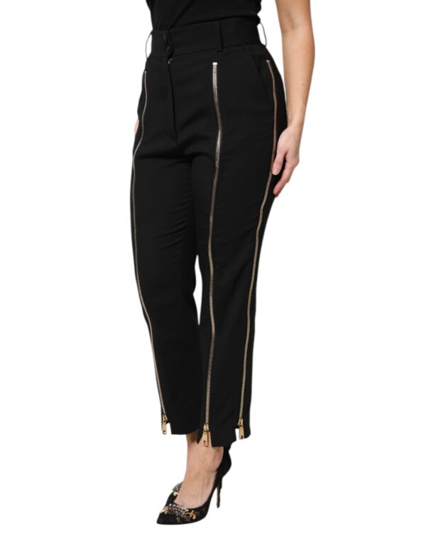 Dolce & Gabbana Black Wool High Waist Zipper Tapered Pants - Image 3