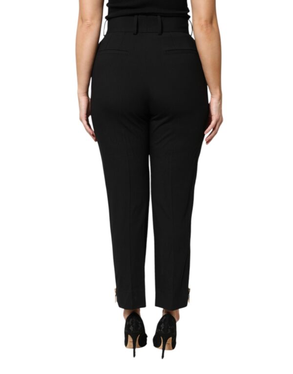 Dolce & Gabbana Black Wool High Waist Zipper Tapered Pants - Image 4