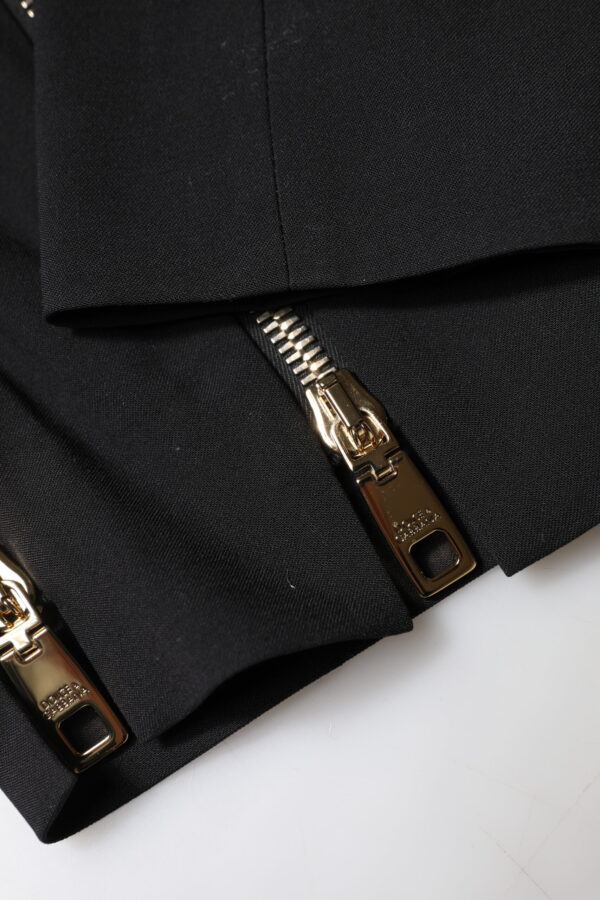 Dolce & Gabbana Black Wool High Waist Zipper Tapered Pants - Image 8