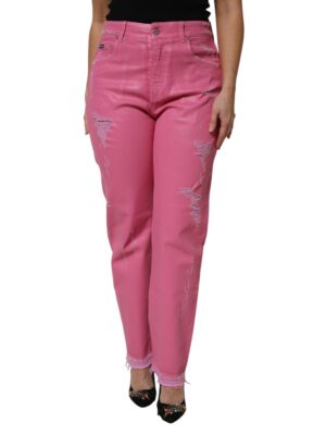 Dolce & Gabbana Pink Tattered Mid Waist Tapered Denim Jeans