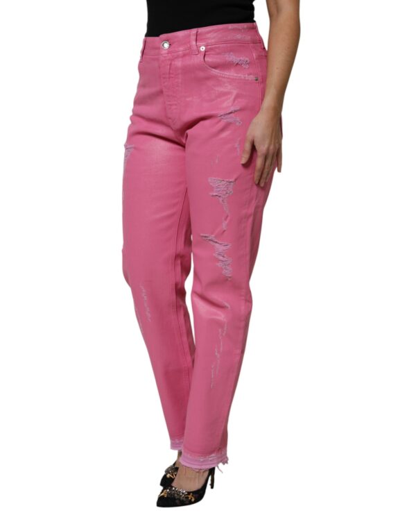 Dolce & Gabbana Pink Tattered Mid Waist Tapered Denim Jeans - Image 3