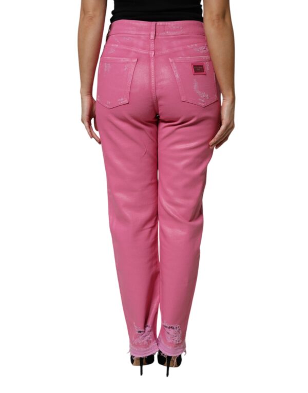 Dolce & Gabbana Pink Tattered Mid Waist Tapered Denim Jeans - Image 4