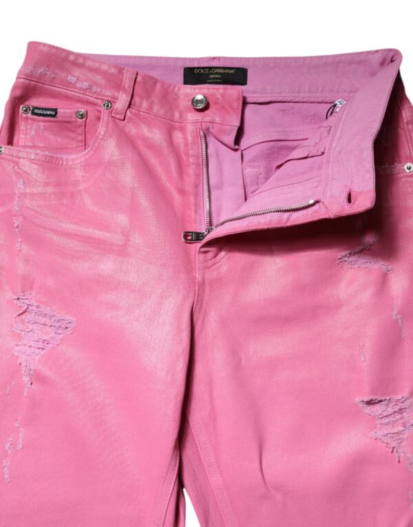 Dolce & Gabbana Pink Tattered Mid Waist Tapered Denim Jeans - Image 6