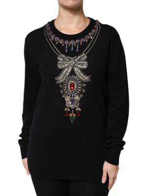Dolce & Gabbana Black Cashmere Crystal Embellished Sweater