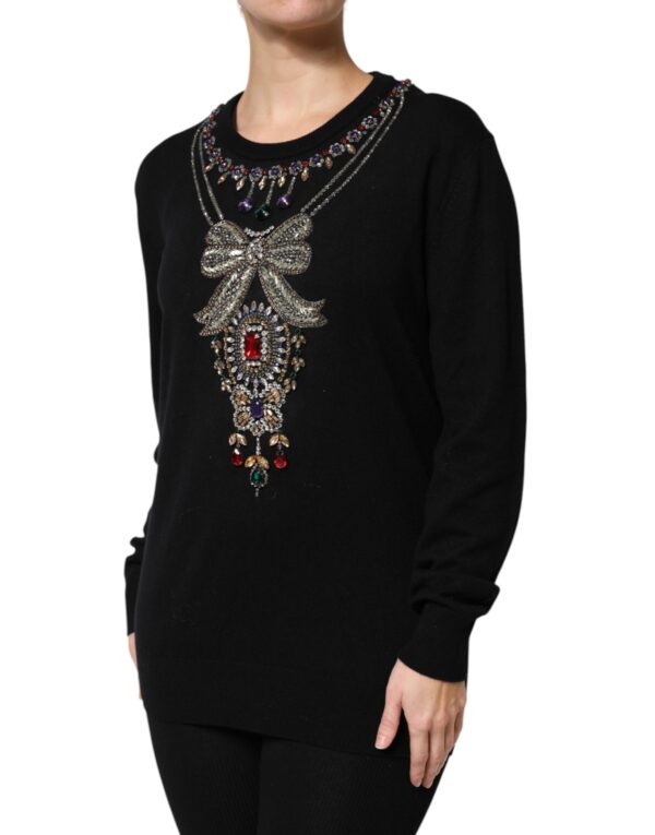 Dolce & Gabbana Black Cashmere Crystal Embellished Sweater - Image 3