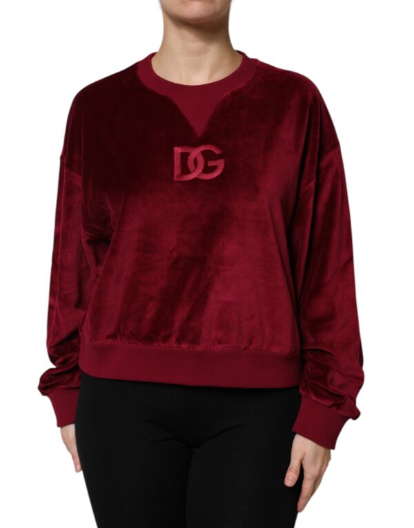 Dolce & Gabbana Red Cotton Velvet Crew Neck Pullover Sweater - Image 2