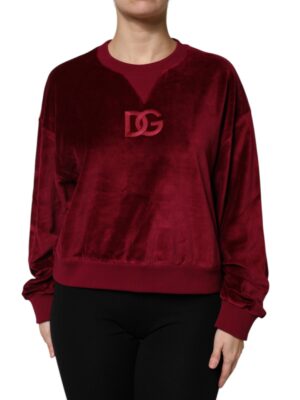Dolce & Gabbana Red Cotton Velvet Crew Neck Pullover Sweater