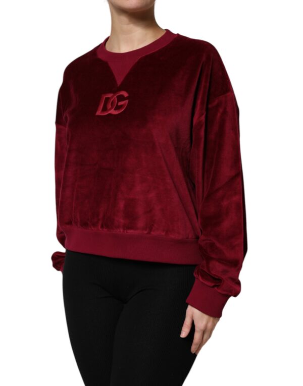 Dolce & Gabbana Red Cotton Velvet Crew Neck Pullover Sweater - Image 3