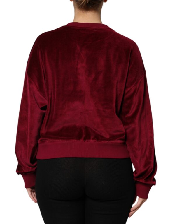 Dolce & Gabbana Red Cotton Velvet Crew Neck Pullover Sweater - Image 4
