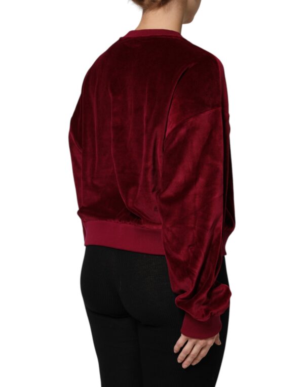 Dolce & Gabbana Red Cotton Velvet Crew Neck Pullover Sweater - Image 5